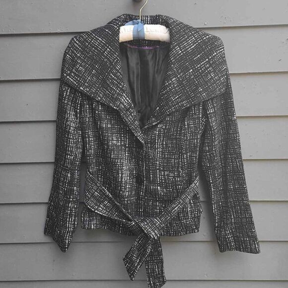 Willi Smith Black White Wing Collar Jacket Ties at Waist size Medium - Picture 1 of 11